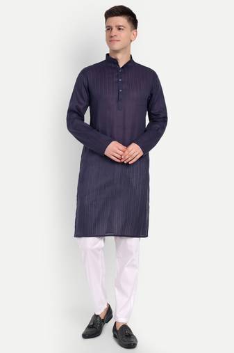 Purple Cotton Printed Full Sleeves Kurta For Men