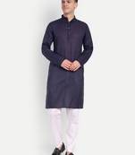 Purple Cotton Printed Full Sleeves Kurta For Men