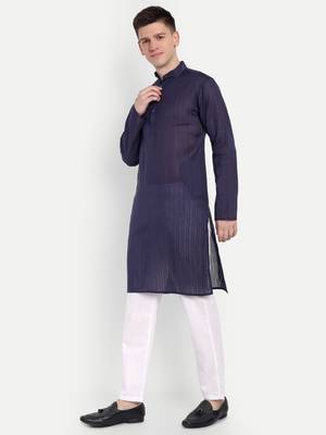Purple Cotton Printed Full Sleeves Kurta For Men 2