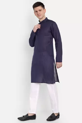 Purple Cotton Printed Full Sleeves Kurta For Men