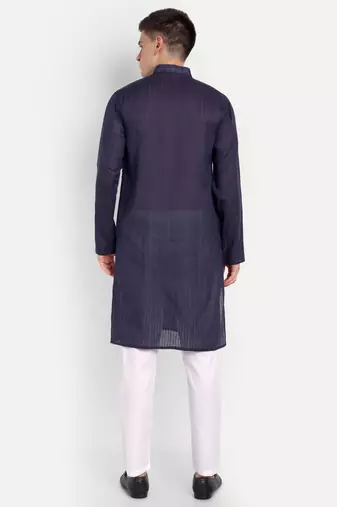 Purple Cotton Printed Full Sleeves Kurta For Men