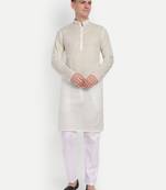 White Cotton Printed Full Sleeves Kurta For Men