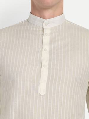 White Cotton Printed Full Sleeves Kurta For Men 3