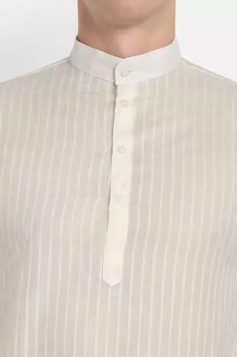 White Cotton Printed Full Sleeves Kurta For Men