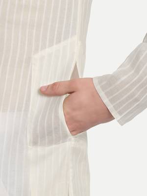 White Cotton Printed Full Sleeves Kurta For Men 4