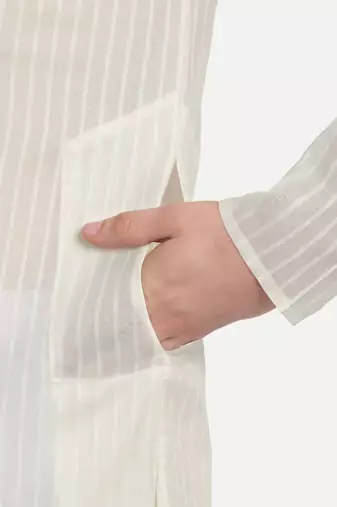 White Cotton Printed Full Sleeves Kurta For Men