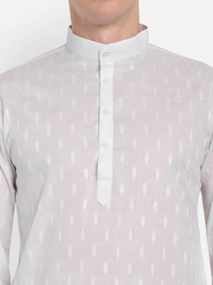 White Cotton Printed Full Sleeves Kurta For Men 3
