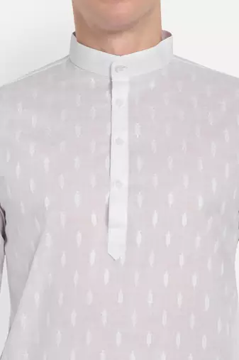 White Cotton Printed Full Sleeves Kurta For Men