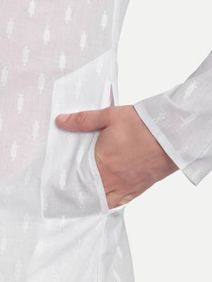 White Cotton Printed Full Sleeves Kurta For Men 4