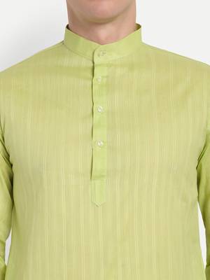 Green Cotton Printed Full Sleeves Kurta For Men 3