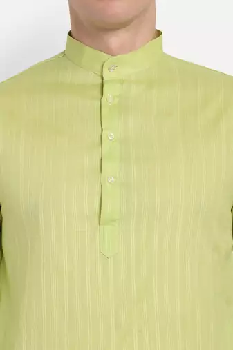 Green Cotton Printed Full Sleeves Kurta For Men
