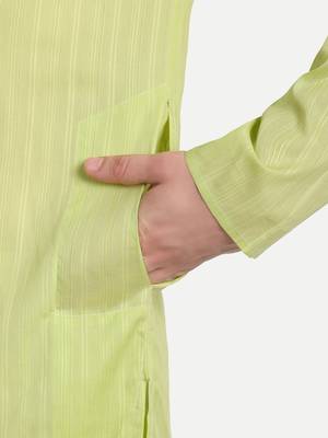 Green Cotton Printed Full Sleeves Kurta For Men 4