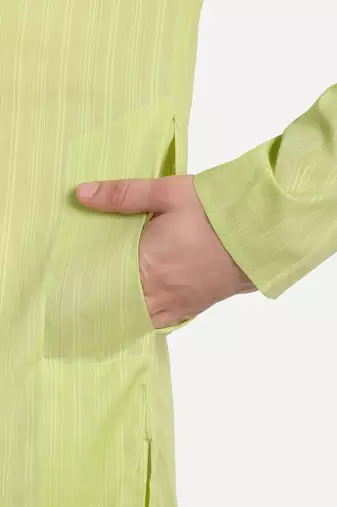 Green Cotton Printed Full Sleeves Kurta For Men