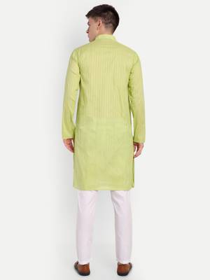 Green Cotton Printed Full Sleeves Kurta For Men 5