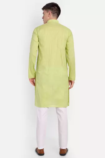 Green Cotton Printed Full Sleeves Kurta For Men