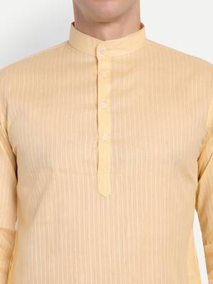 Light Yellow Cotton Printed Full Sleeves Kurta For Men 3