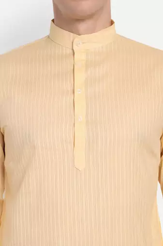 Light Yellow Cotton Printed Full Sleeves Kurta For Men