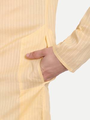 Light Yellow Cotton Printed Full Sleeves Kurta For Men 4