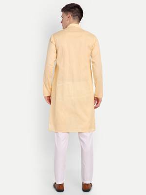 Light Yellow Cotton Printed Full Sleeves Kurta For Men 5