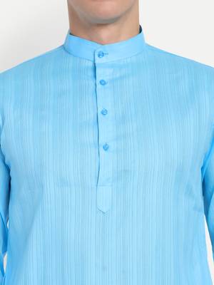 Sky Blue Cotton Printed Full Sleeves Kurta For Men 4