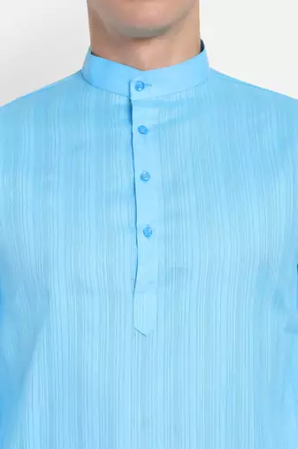 Sky Blue Cotton Printed Full Sleeves Kurta For Men