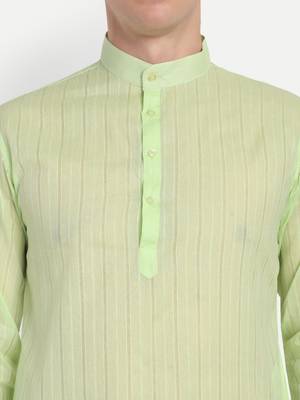 Light Green Cotton Printed Full Sleeves Kurta For Men 3