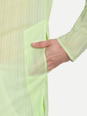 Light Green Cotton Printed Full Sleeves Kurta For Men 4