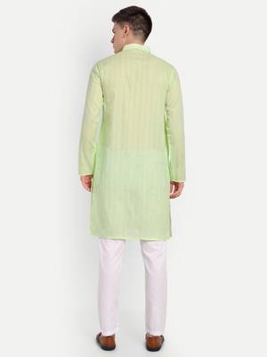 Light Green Cotton Printed Full Sleeves Kurta For Men 5