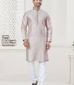 Grey silk with digital printed kurta payjama for mens wear