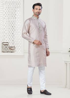 Grey silk with digital printed kurta payjama for mens wear 2