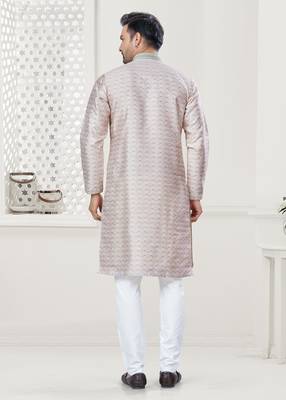 Grey silk with digital printed kurta payjama for mens wear 3