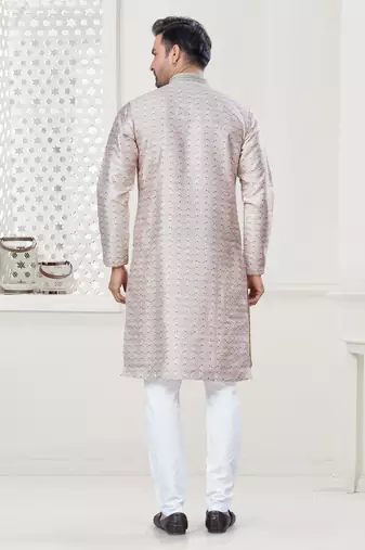 Grey silk with digital printed kurta payjama for mens wear