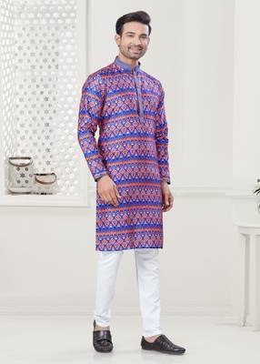 Purple silk with digital printed kurta payjama for mens wear 2