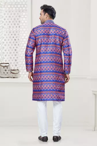 Purple silk with digital printed kurta payjama for mens wear