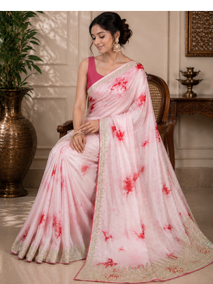 Pink Marble Dye Saree With Gota patti Work and Blouse 2