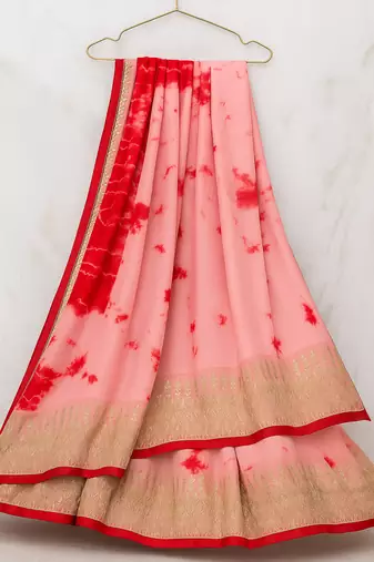 Pink Marble Dye Saree With Gota patti Work and Blouse