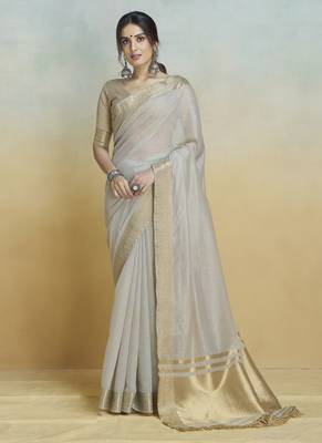 Off-white  khadi silk blend saree with tussle  1
