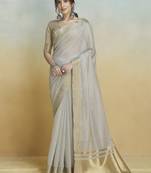 Off-white  khadi silk blend saree with tussle 