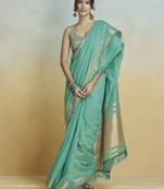 Tourquise khadi silk blend saree with tussle 