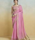 Pink  khadi silk blend saree with tussle 