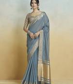Grey  khadi silk blend saree with tussle 