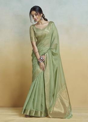 Pista  khadi silk blend saree with tussle  1