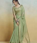 Pista  khadi silk blend saree with tussle 