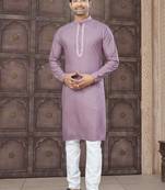 Pink art silk long kurta with cotton payjama for mens wear