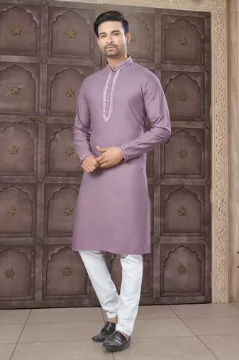 Pink art silk long kurta with cotton payjama for mens wear
