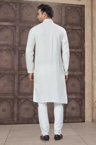 Off white art silk long kurta with cotton payjama for mens wear