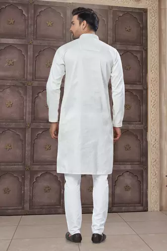 Cream art silk long kurta with cotton payjama for mens wear