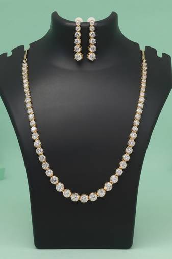 White color american diamond necklace set for elegant bridal evening glam