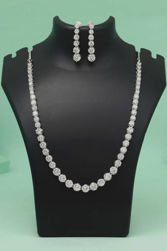 Silver color american diamond necklace set with polished modern stone craft