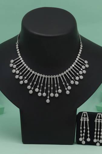 Silver color american diamond necklace set for stylish festive party wear